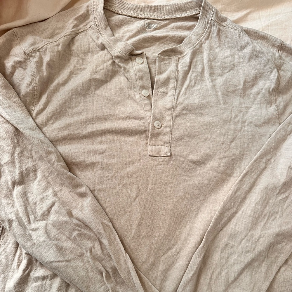 J. Crew Light Beige Long Sleeve Henley Shirt